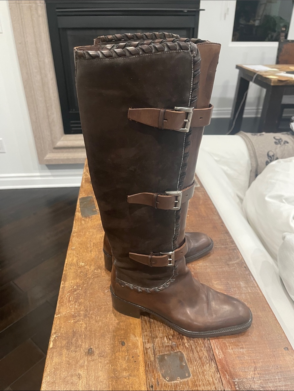 Via Spiga Brown Leather Lace-Up Knee Boots